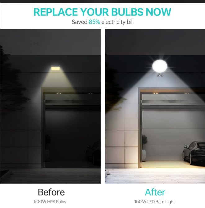 JOY ANAN LED Barn Light, 150W Dusk to Dawn LED Outdoor Light with 20000LM 6500K Daylight, IP66 Waterproof Security Exterior Street Light with 150°Adjustable Angle, Ultra-Bright & Easy to Install - Image 5